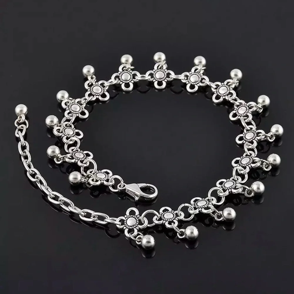NEW Boho Flower Tassel Silver Charm Anklet